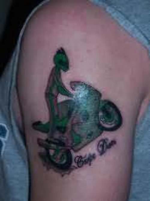 Green Man Bike Tattoo