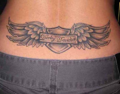 Winged Harley Davidson Tattoo On Lowerback