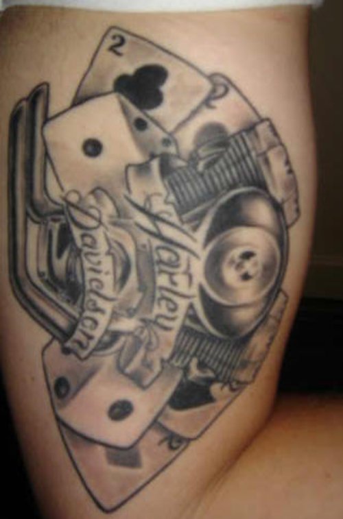 Grey Ink Cards And Biker Tattoo