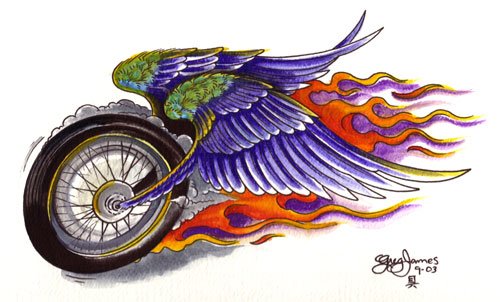 Colored Winged Biker Tattoo Design