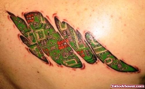 Ripped Skin Biomechanical Tattoo On Back