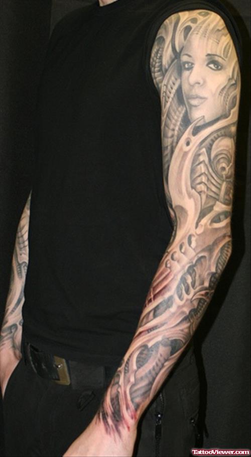 Guy Left sleeve Biomechanical Tattoo