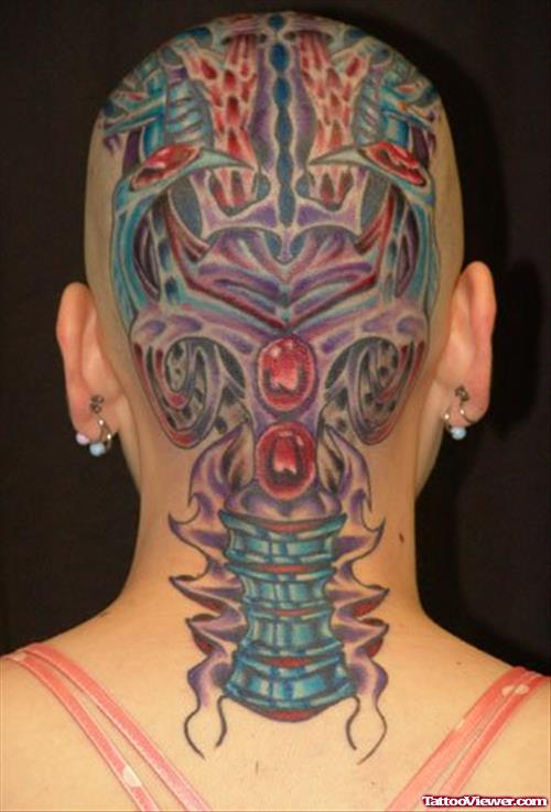 Biomechanical Tattoo On Back Head