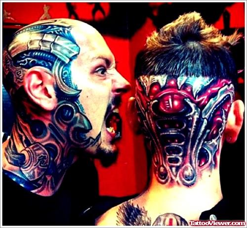 Biomechanical Tattoos On Man Heads