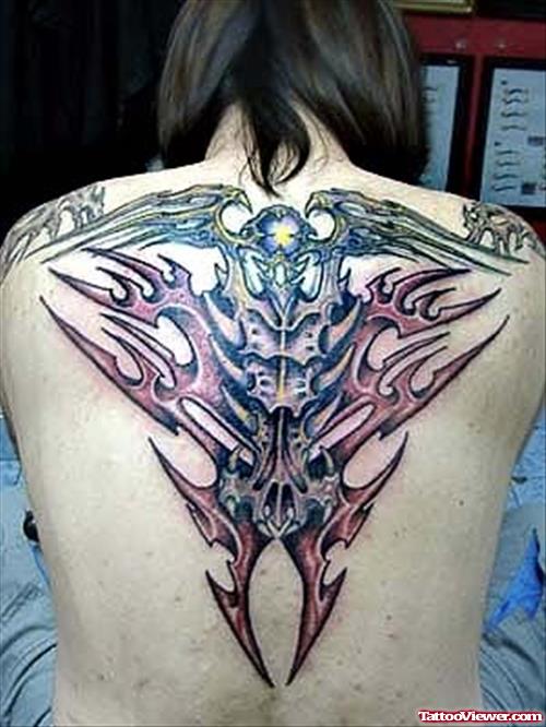 Tribal Biomechanical Back Body Tattoo