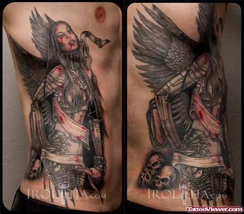 Man Rib Side Biomechanical angel Tattoo