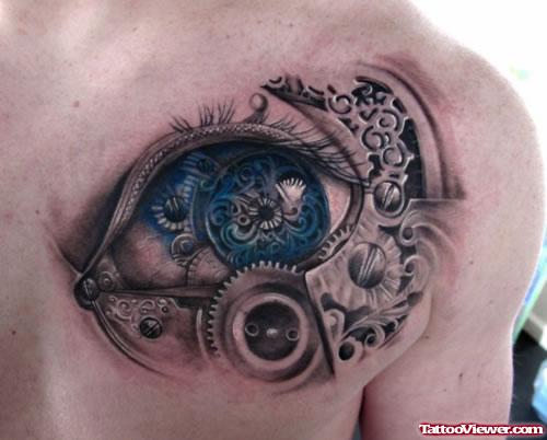 Biomechanical Colored Eye Tattoo