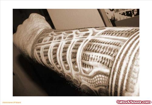 Mind Blowing Grey Ink Biomechanical Tattoo On Right Sleeve