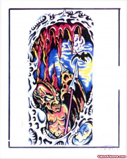 Colored Biomechanical Devil Tattoo Design