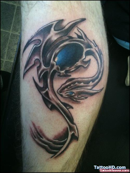 Biomechanical Tribal Tattoo On Leg