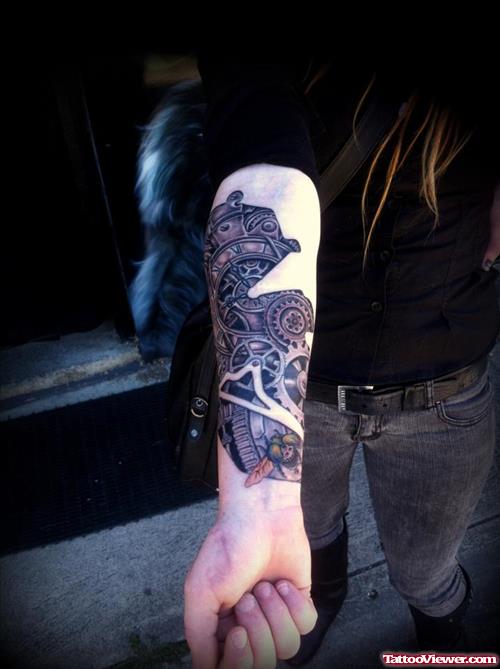Right Forearm Biomechanical Tattoo For Girls