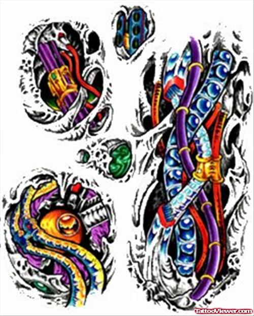 Color Biomechanical Tattoo Design