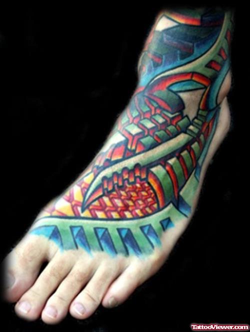 Colored Biomechanical Tattoo On Left Foot