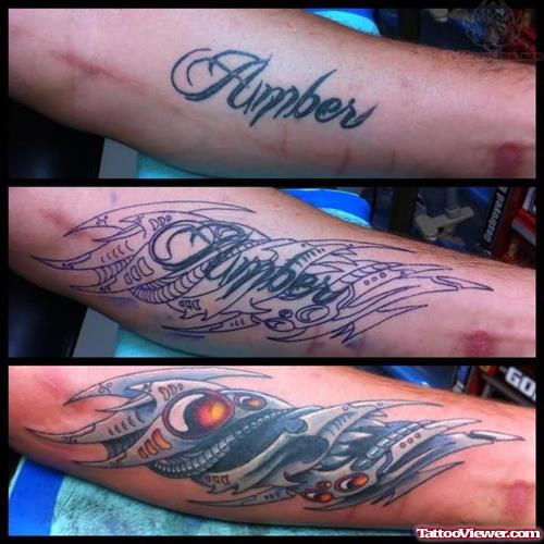 Amber Biomechanical Tattoo On Arm