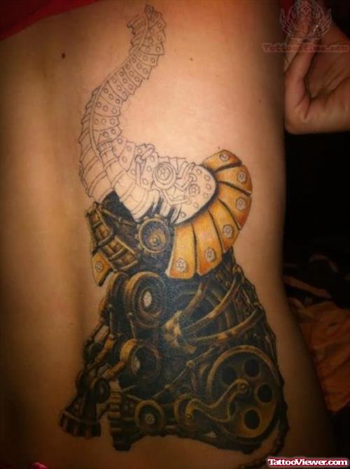 Biomechanical Elephant Tattoo On Back