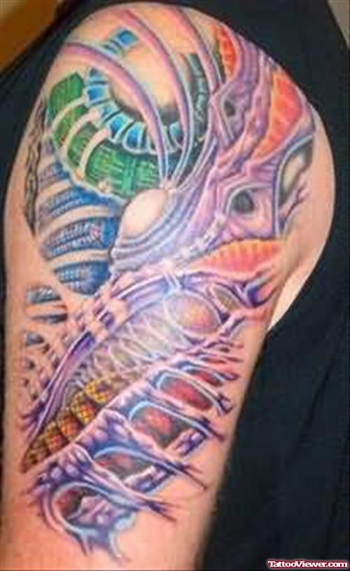 Colorful Biomechanical Tattoo