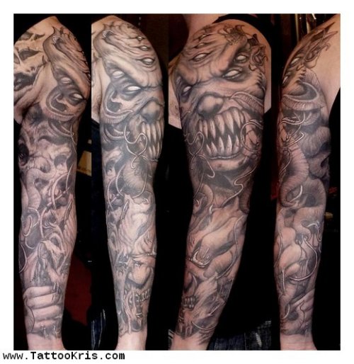 Sleeve Biomechanical Demon Tattoo