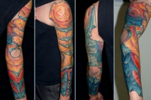 Attractive Biomechanical Tattoo On Sleeve