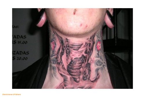 Best Grey Ink Biomechanical Tattoo On Neck