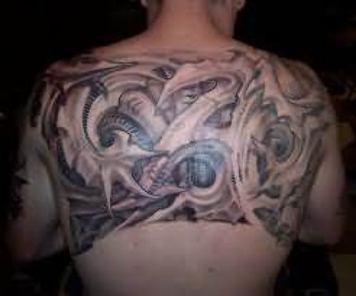 Biomechanical Tattoo On Back Body