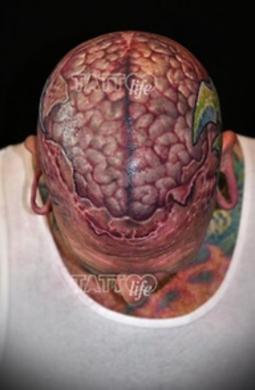 Biomechanical Brain Tattoo On Head