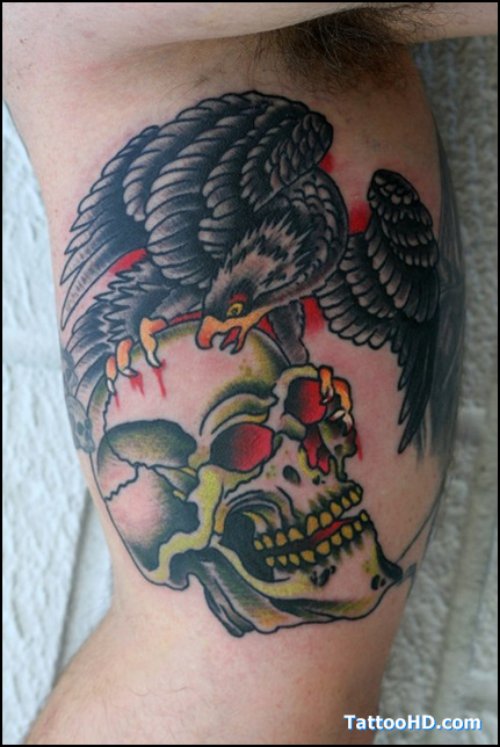 Biomechanical Skull And Eagle Tattoo