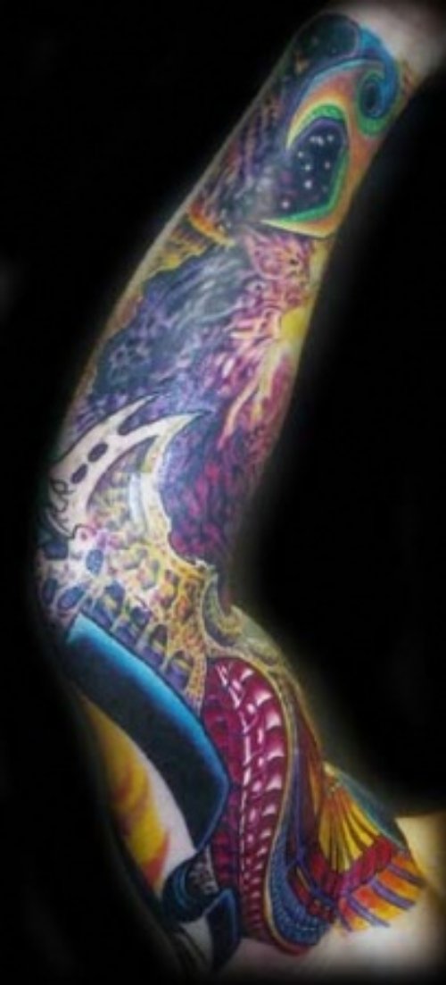 Colored Sleeve Biomechanical Tattoo