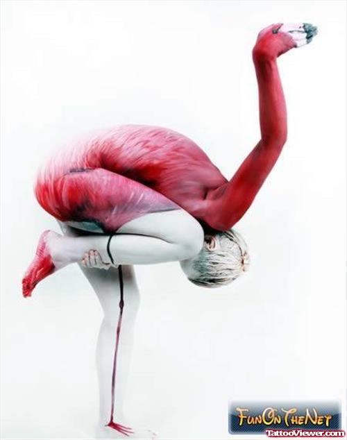 Colored Crane Bird Painting Tattoo On Full Body