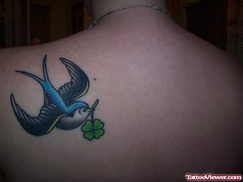 Bird With Leaf Tattoo On Back