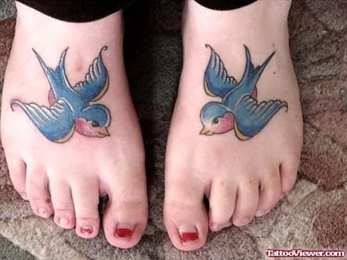 Birds Pair Tattoo On Feet For Girls
