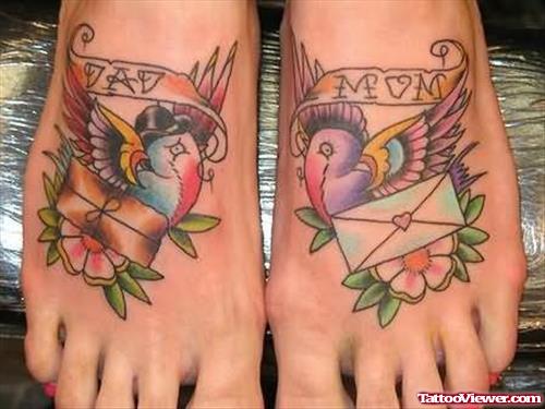 Memorial Birds Tattoo On Feet