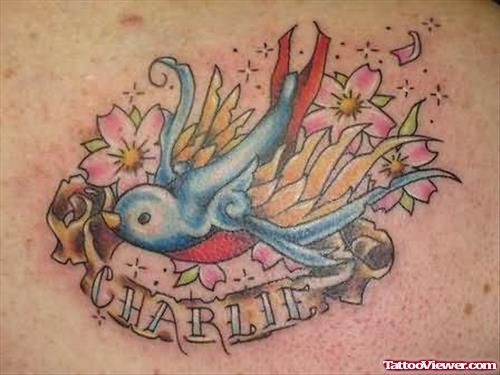 Cute Bird Tattoo Design On Back