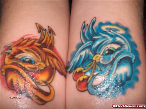 Blue & Orange Bird Tattoo