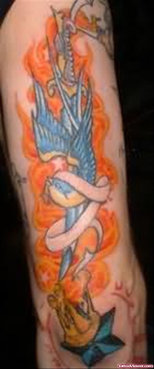 Fire Bird Tattoo On Arm