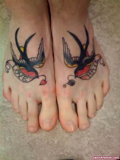 Couple Birds Tattoo On Feet