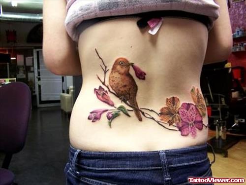 Flower & Bird Tattoo On Back