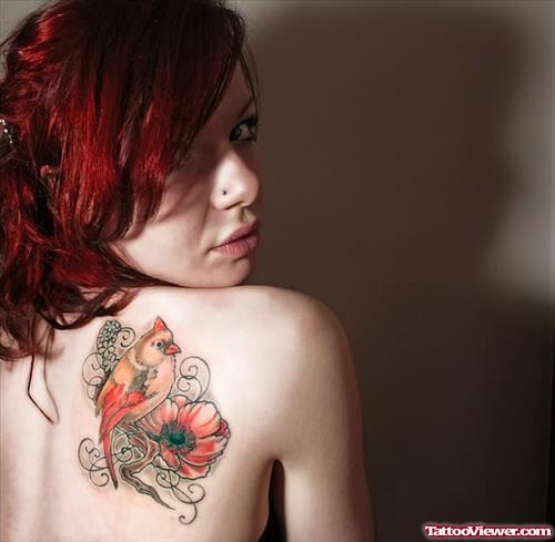 Coloured Bird Tattoo On Back