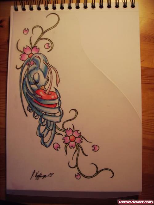 Bird Tattoo Drawing With Flowers