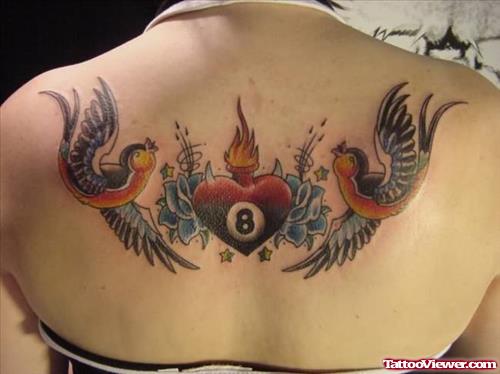Love Angels Bird Tattoo On Back