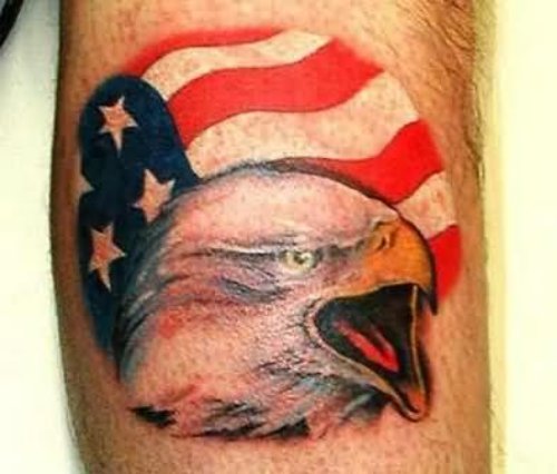 Eagle Flag Tattoo On Leg