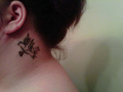 Side Neck Bird Tattoo For Women