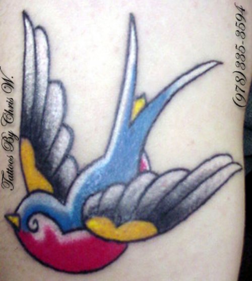 Awesome Colorful Swallow Bird Tattoo