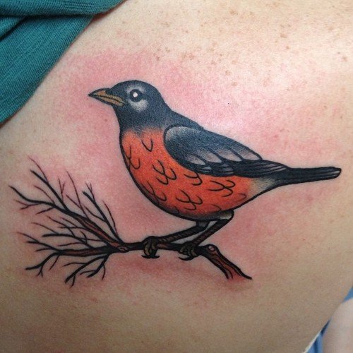 Colored Sparrow Bird Tattoo