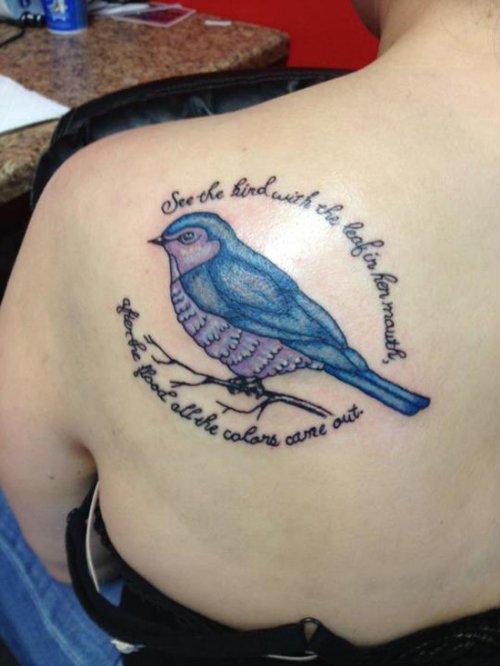 Left Back Shoulder Colored Bird Tattoo