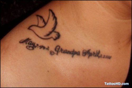 Memorial Bird Tattoo On Right Shoulder