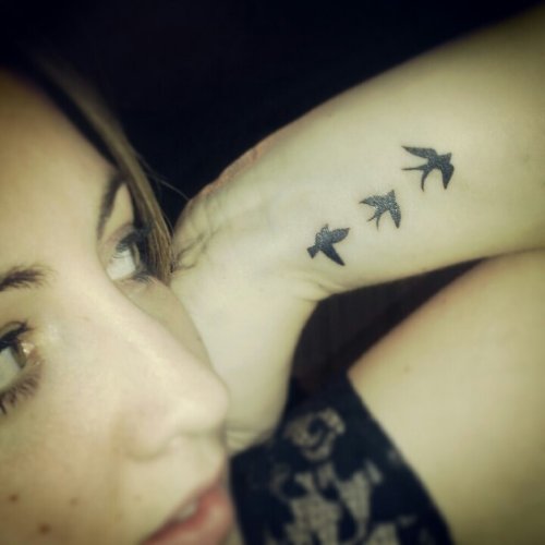 Awesome Girl Left Wrist Birds Tattoo