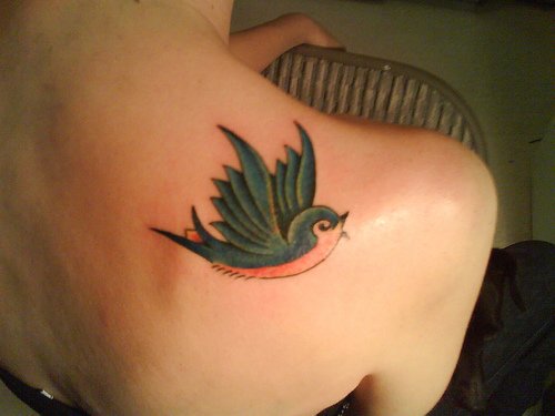 Beautiful Right Back Shoulder Bird Tattoo