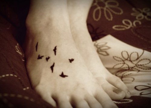 Black Birds Tattoo On Right Foot