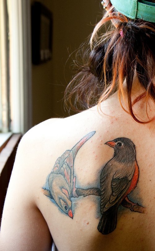 Classic Left Back Shoulder Birds Tattoo
