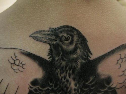 Black ink Raven Face Birds Tattoo